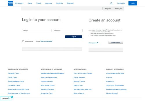 American Express Merchant Services Custom Login Page