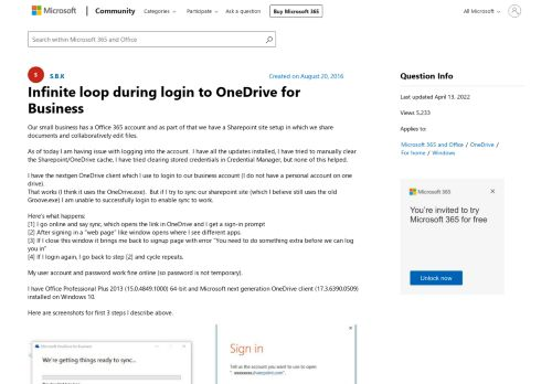 onedrive for business login