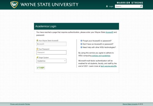Wayne State Academica Login